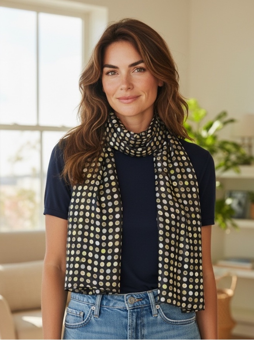 Echo Silk Scarf - Elegant Polka Dot Scarf In Multicolor